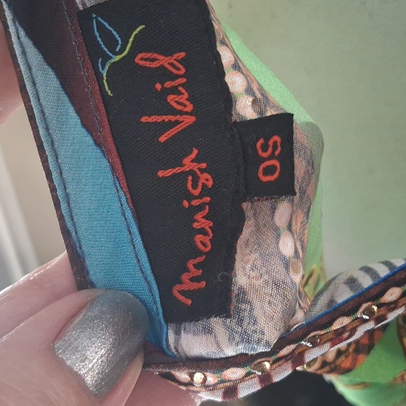 💚💙Manish Vaid Multi Color Animal Green/Blue & Gold Foil Print Halter Dress OS - Picture 9 of 9